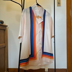 Striped retro style camp collar shirt